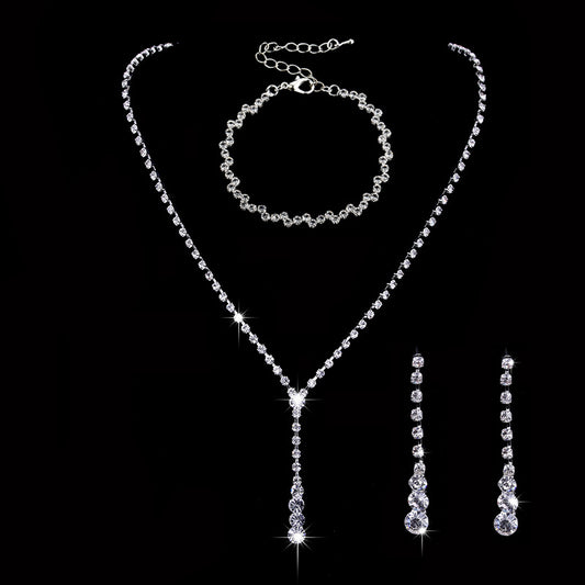 SISSLIA Wholesale Trendy Rhinestone Water Drop Pendant Necklace Earrings S925 Needle Jewelry Sets For Women