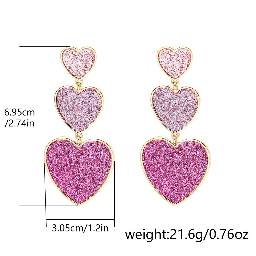 SISSLIA BEST SELLER Chic Enamel Long Love Heart Letter Earrings Gold Triple Row Pink Glitter Drop Earrings for Women for Valentine