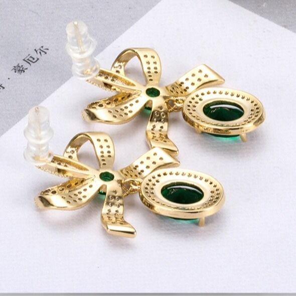 SISSLIA Fashion Design 925 Silver Needle Luxury 18K Gold Plated Elegant Bowknot Drop Earrings AAAAA Zircon Earrings Jewelry