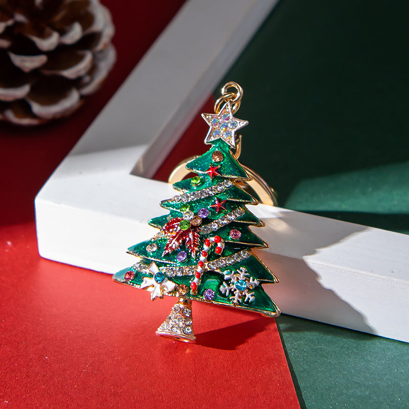 SISSLIA Enamel Rhinestone Christmas Tree Keychains Creative Charms Keyring Merry Christmas Key Chains Handbag Pendants Jewelry