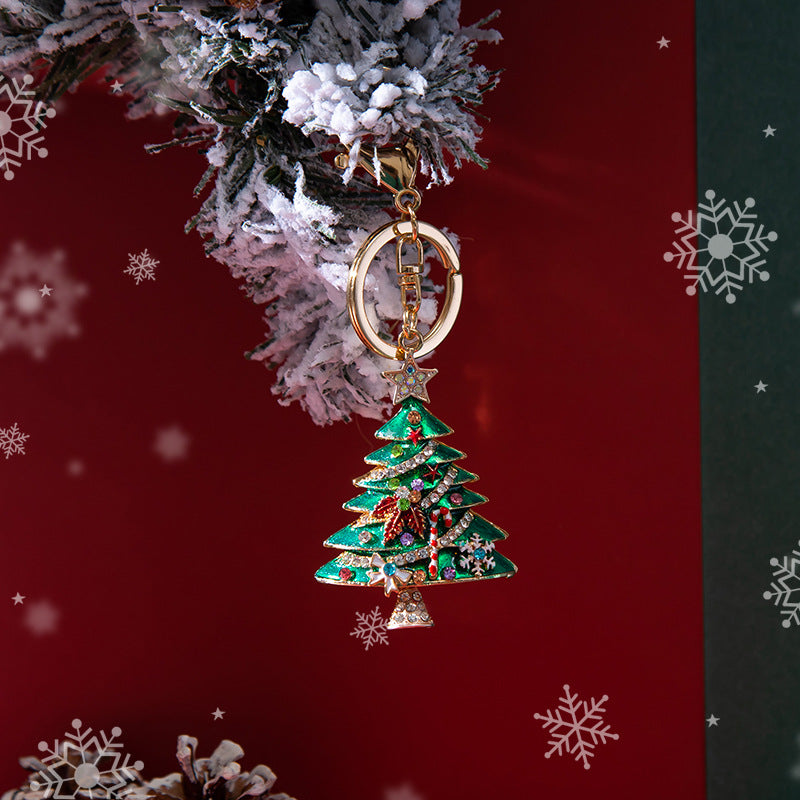 SISSLIA Enamel Rhinestone Christmas Tree Keychains Creative Charms Keyring Merry Christmas Key Chains Handbag Pendants Jewelry