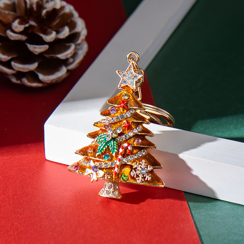 SISSLIA Enamel Rhinestone Christmas Tree Keychains Creative Charms Keyring Merry Christmas Key Chains Handbag Pendants Jewelry