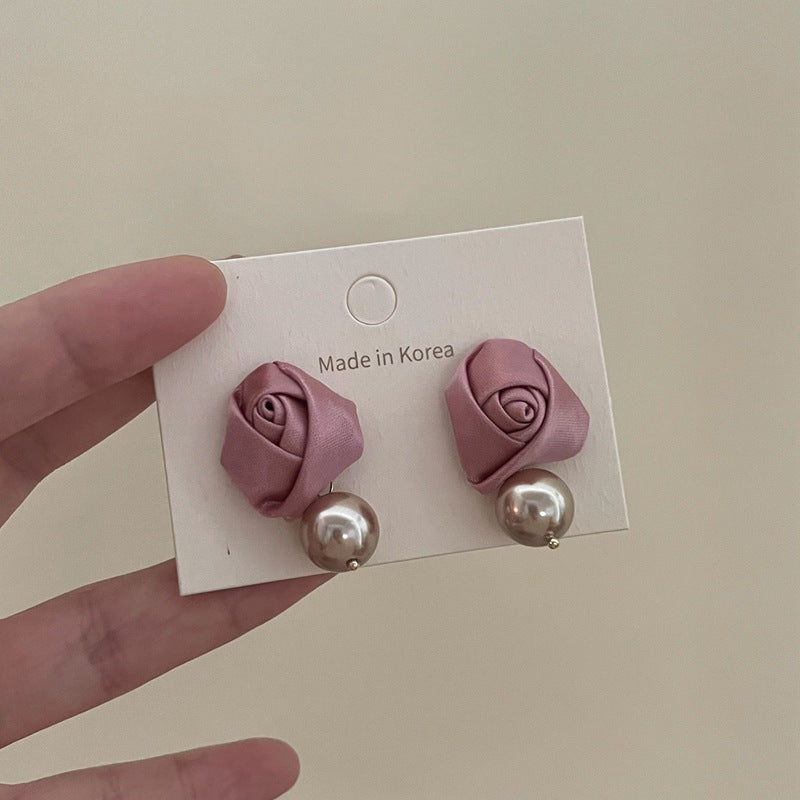 SIsslia Rose Pearl Temperament Design Earrings 925 Silver Needle Sweet Fashion Earring for Women