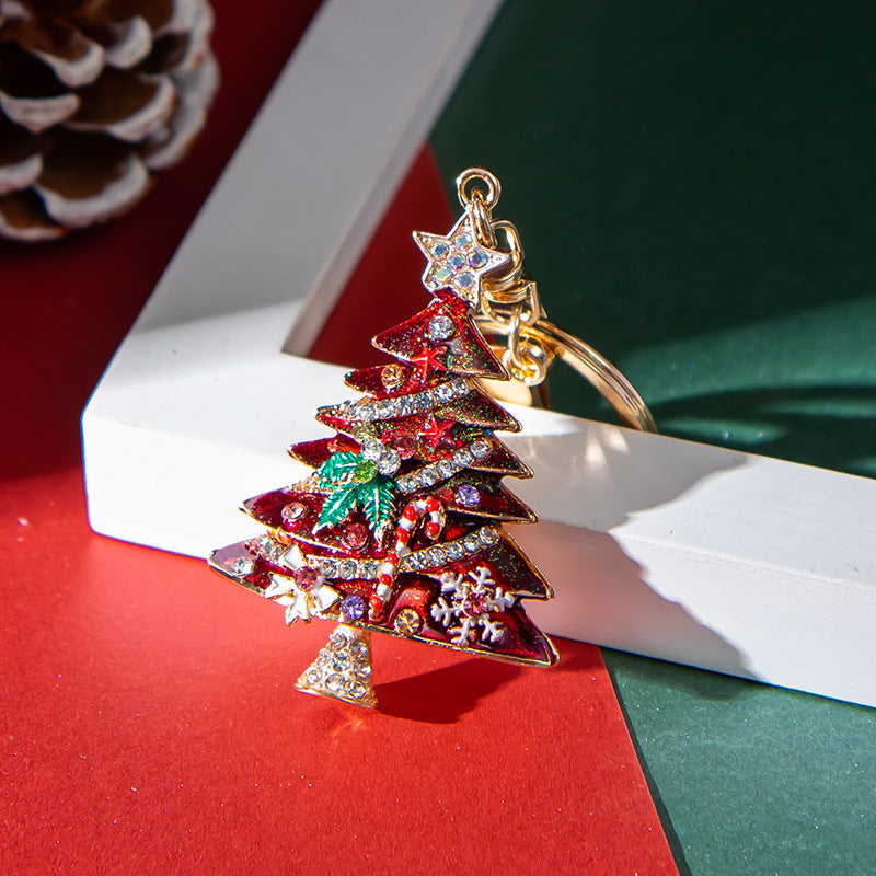 SISSLIA Enamel Rhinestone Christmas Tree Keychains Creative Charms Keyring Merry Christmas Key Chains Handbag Pendants Jewelry