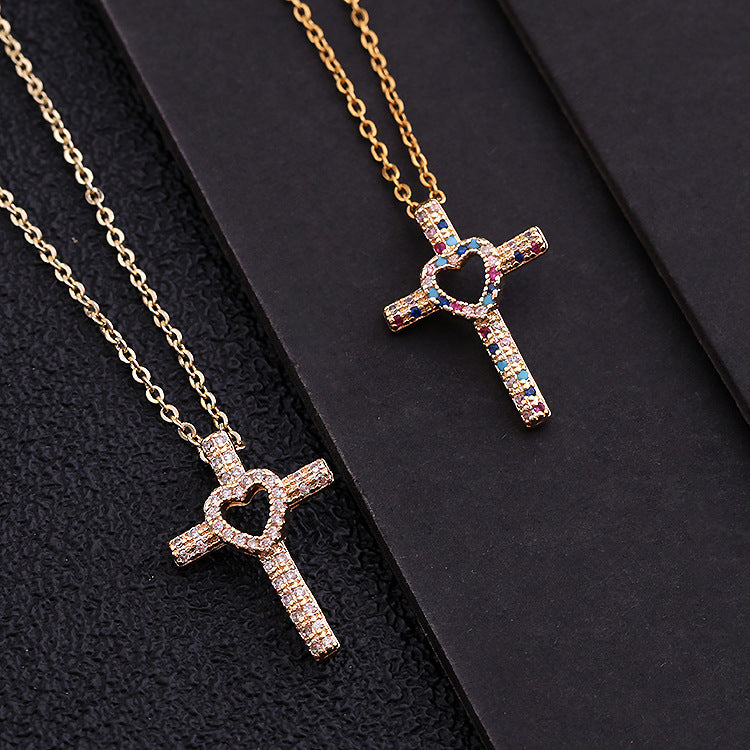 Religious Heart Cross Choker Necklace