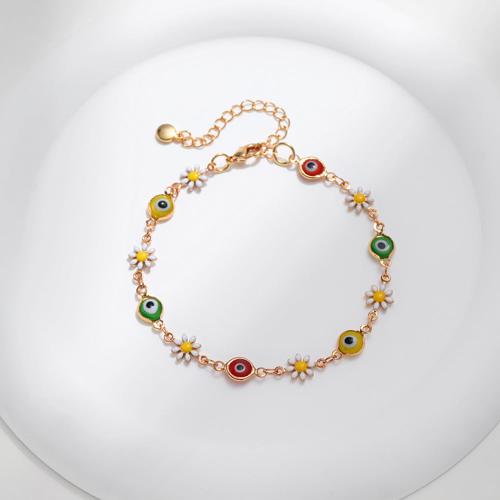 Sisslia Hot Selling Dainty Gold Plated Bracelet Lucky Turkey Eye Bracelet Colorful Red Blue Eye Aesthetic Jewelry