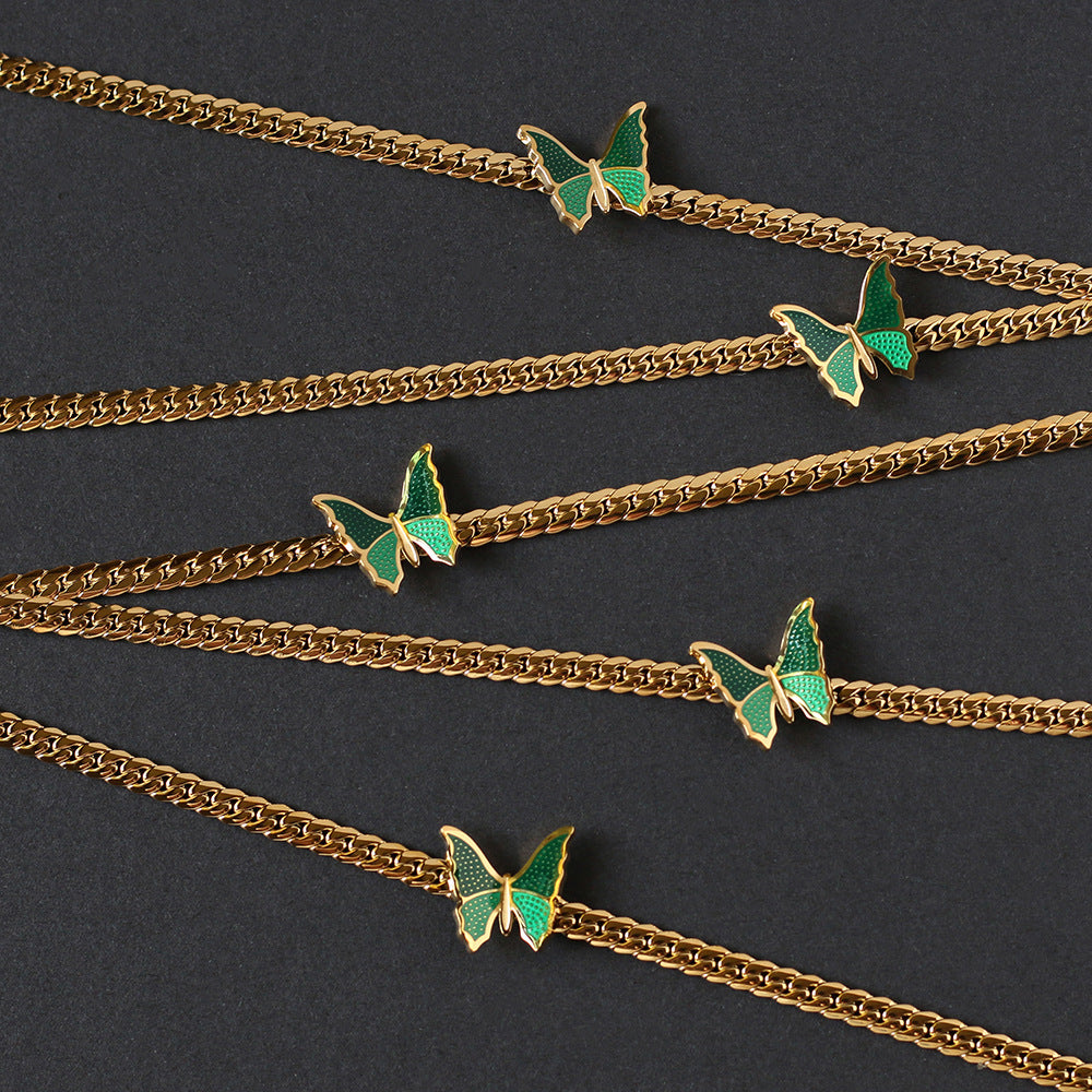 18K Gold Plated Green Butterfly Necklace