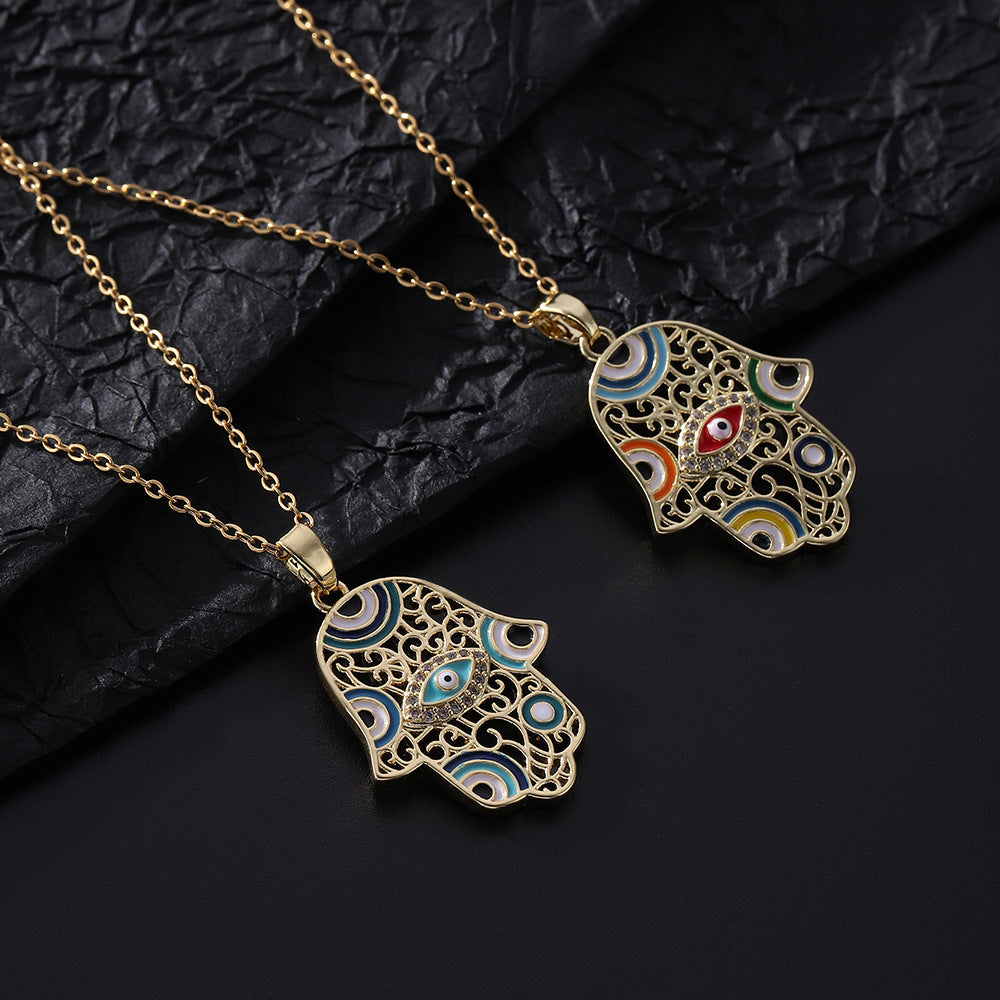 Copper Alloy Black Hand Pendant Necklace