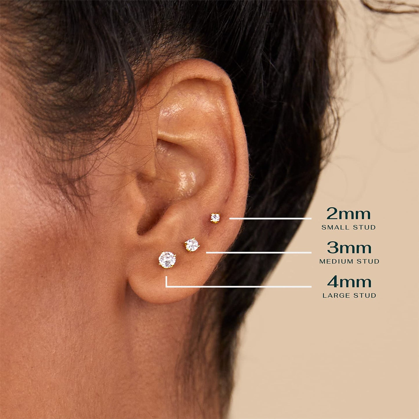 SISSLIA 14K Gold Plated Solid 925 Sterling Silver Post Cubic Zirconia Stud Flat Back Earrings For Women Cartilage Earring