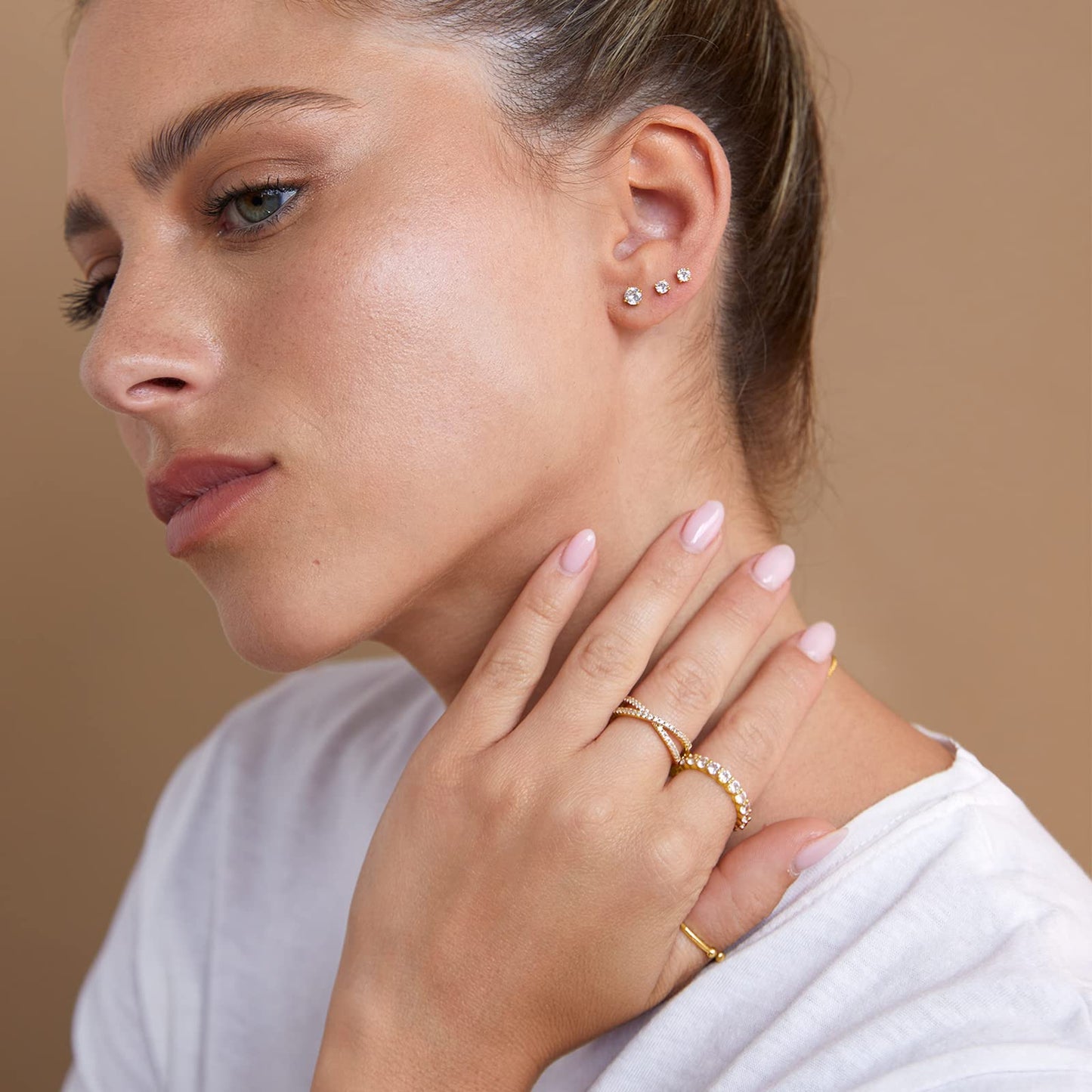 SISSLIA 14K Gold Plated Solid 925 Sterling Silver Post Cubic Zirconia Stud Flat Back Earrings For Women Cartilage Earring