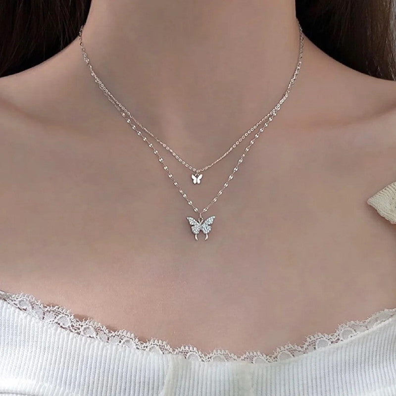 SISSLIA New Arrivals Zircon Butterfly Jewelry Chain Popular Multi-Layer Full Drill Necklace Collarbone Chain Necklace