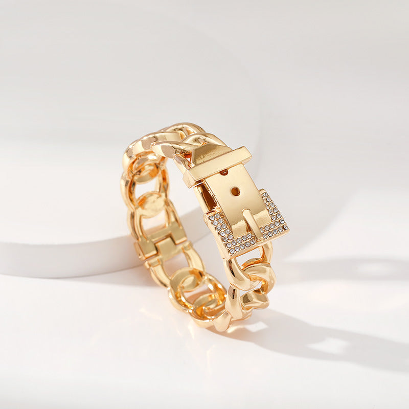 Sisslia Fashion Cuff Bracelet Wide Crystals Belt Buckle Cuban Curb Open Link Chain Bangle Bracelet For Women