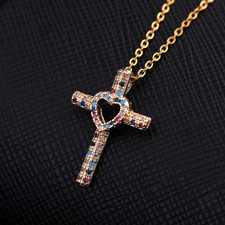 Religious Heart Cross Choker Necklace