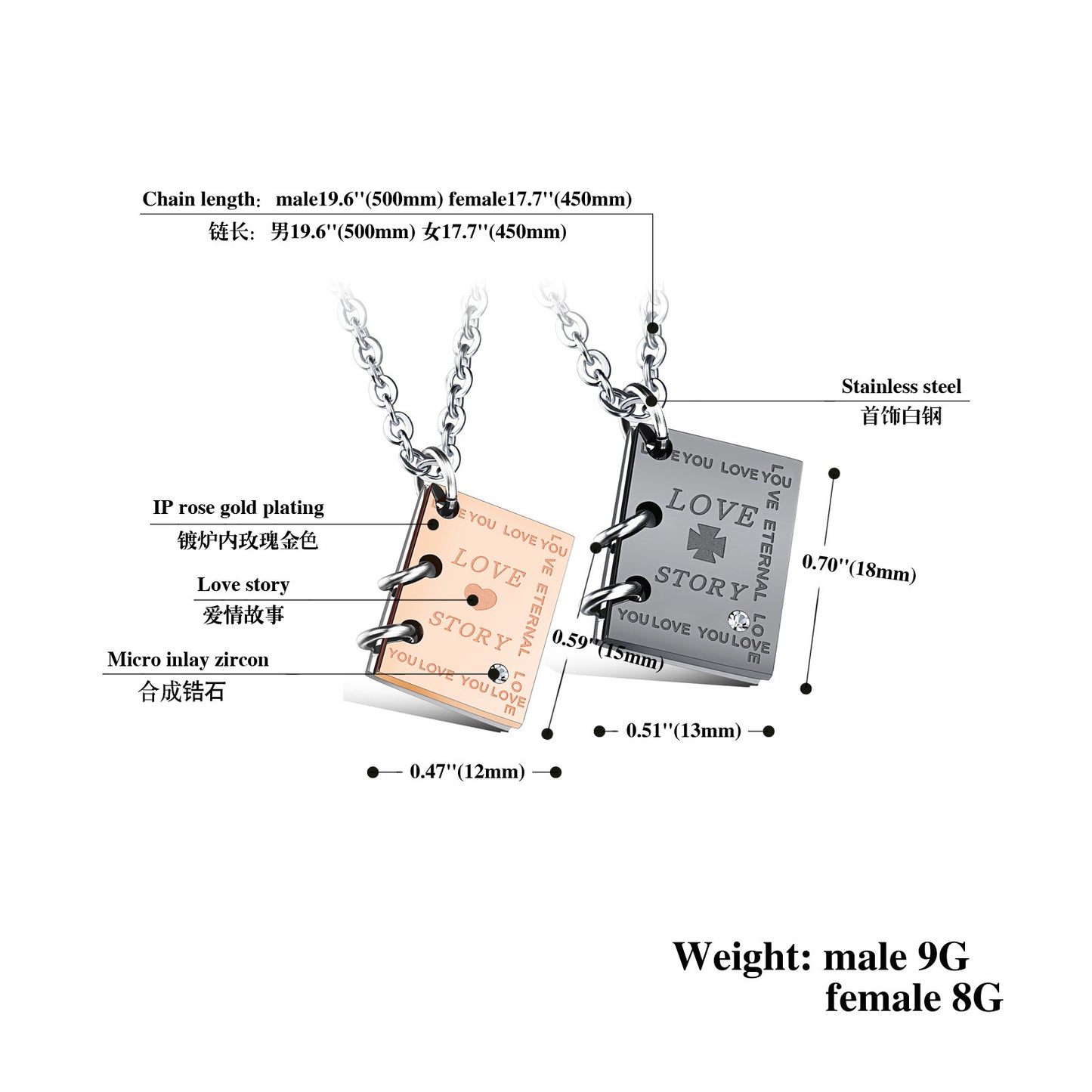 SISSLIA Fashion Stainless Steel Necklace Couple I Love You Book Love Letter Pendant Necklaces Valentine's Day Gift