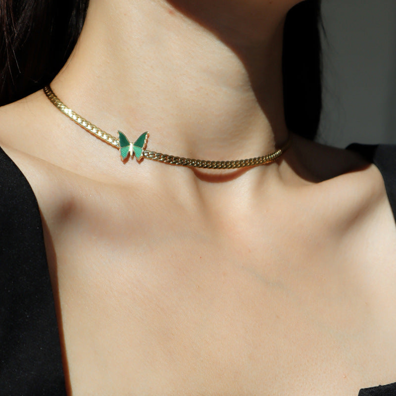 18K Gold Plated Green Butterfly Necklace