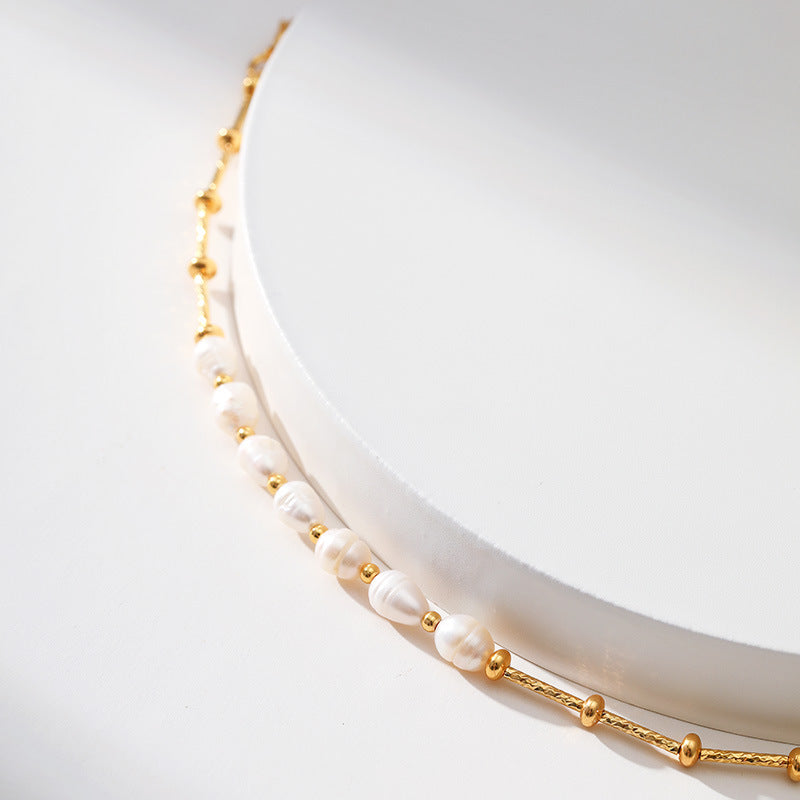 Sisslia Wholesale New 18k Gold Plated Single Layer Chain Simple And Elegant Jewelry Irregular Natural Freshwater Pearl Bracelet