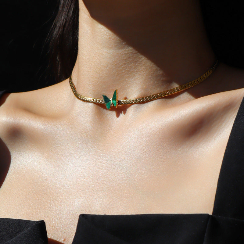 18K Gold Plated Green Butterfly Necklace