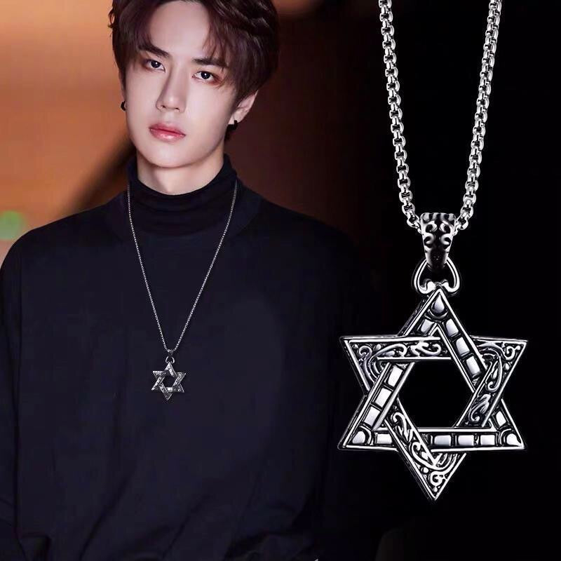 SISSLIA Wholesale North Star Pendant Chain Necklace Hip Hop Cuban CurbLink Mens Stainless Steel Pendant Necklace For Men