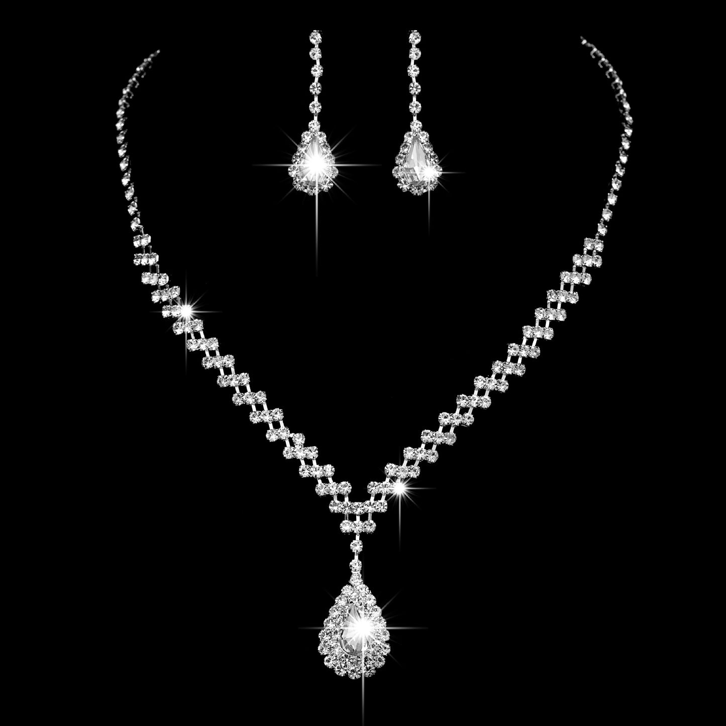 SISSLIA Wholesale Trendy Rhinestone Water Drop Pendant Necklace Earrings S925 Needle Jewelry Sets For Women