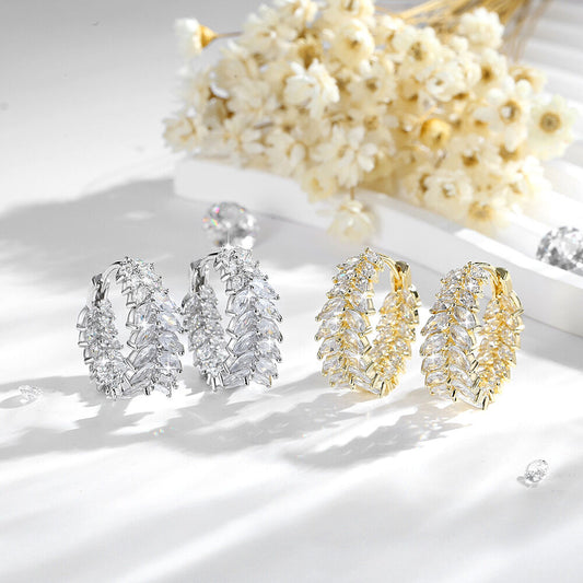 SISSLIA New Design Circle Earrings Luxury Shiny Full Zircon Wheat Hoop Earrings for Women Fashion Party Jewelry Accessorie