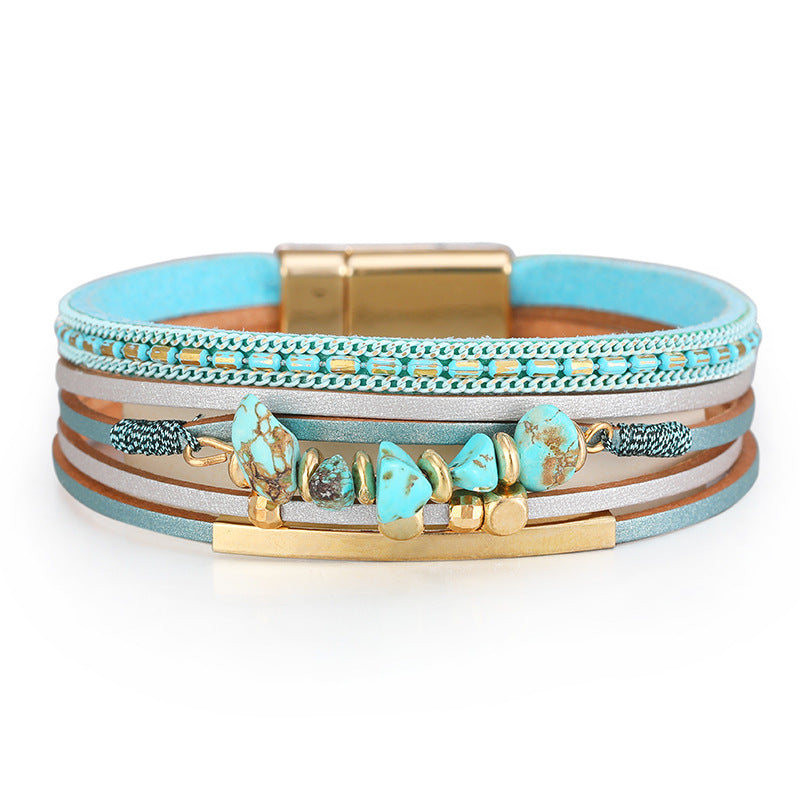 Natural Beaded Leather Clasp Bracelets