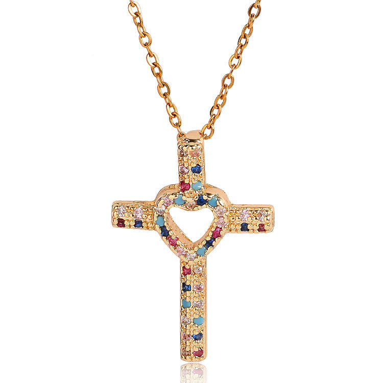 Religious Heart Cross Choker Necklace