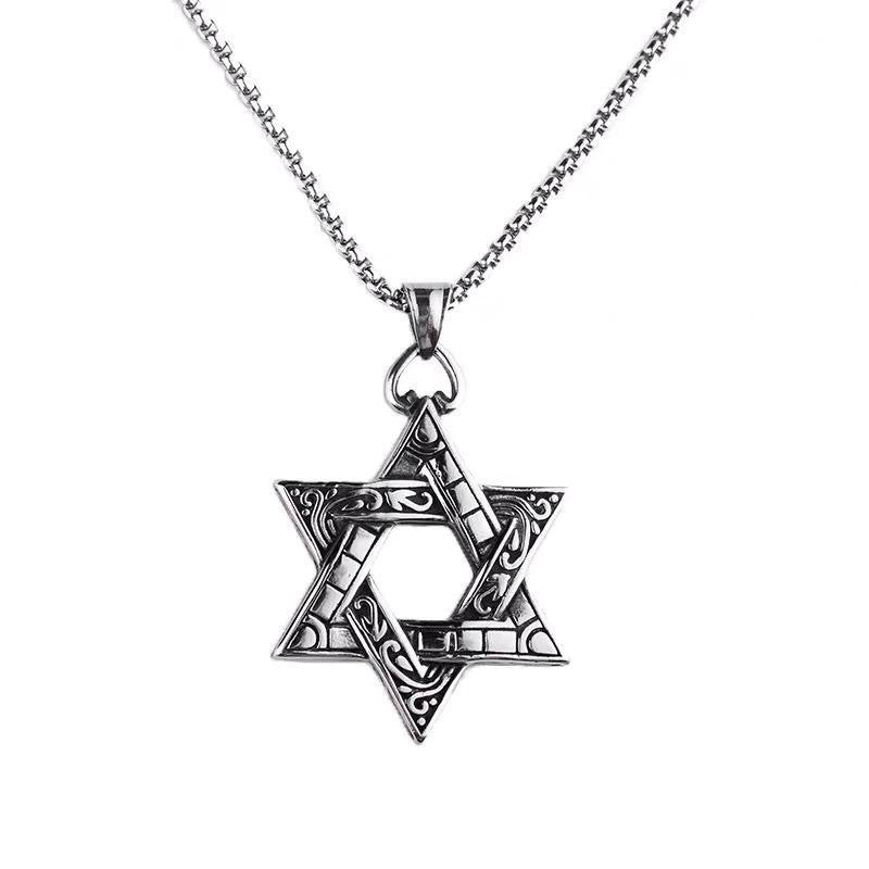 SISSLIA Wholesale North Star Pendant Chain Necklace Hip Hop Cuban CurbLink Mens Stainless Steel Pendant Necklace For Men