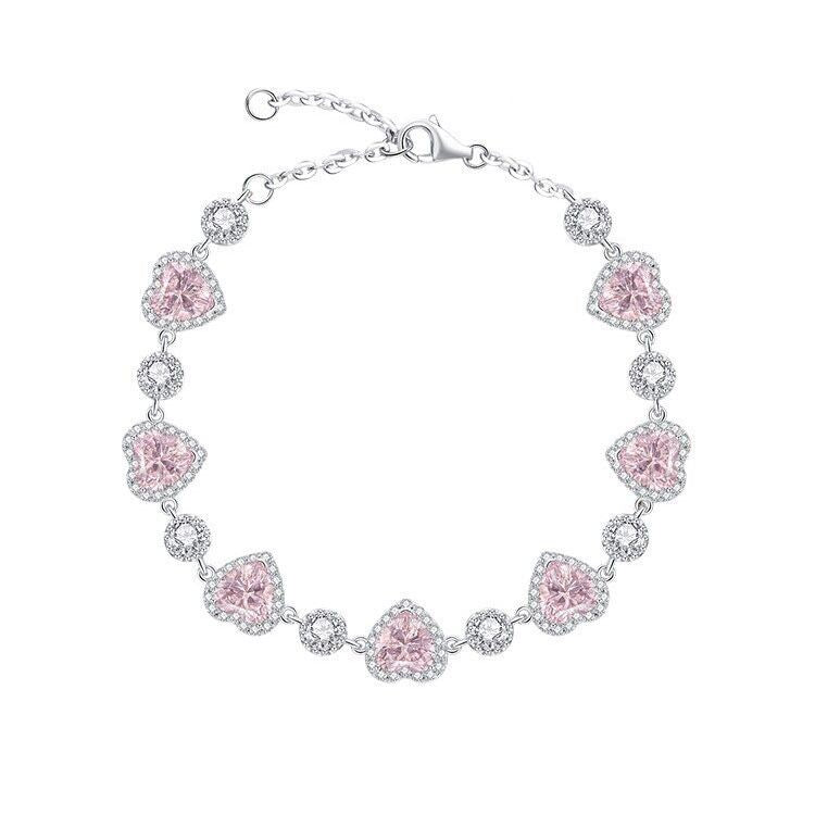 SISSLIA New Fashion Sweet Pink Love Heart Zircon Silver Color Bracelets for Women Exquisite Lovely Hiphop Jewelry Birthday Gifts