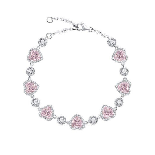 SISSLIA New Fashion Sweet Pink Love Heart Zircon Silver Color Bracelets for Women Exquisite Lovely Hiphop Jewelry Birthday Gifts