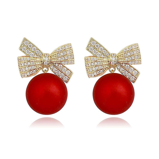 SISSLIA Christmas Earrings Pearl Bow Drop Earrings for Women Rhinestone Earrings Trendy Stuff Daily Jewelry Christmas Gift