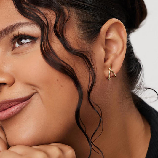 SISSLIA Vintage Golden Color Stainless Steel Earrings for Women X-shape Criss-Cross Stud Earring Statement Waterproof Jewelry