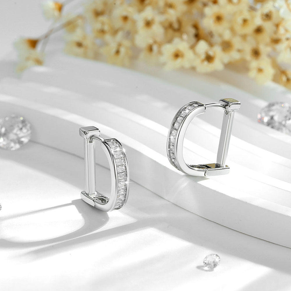 SISSLIA D-Shaped Women's Earrings Fashionable Micro-Paved Zircon Versatile Design Style 14K Gold Plated Earrings Jewelry