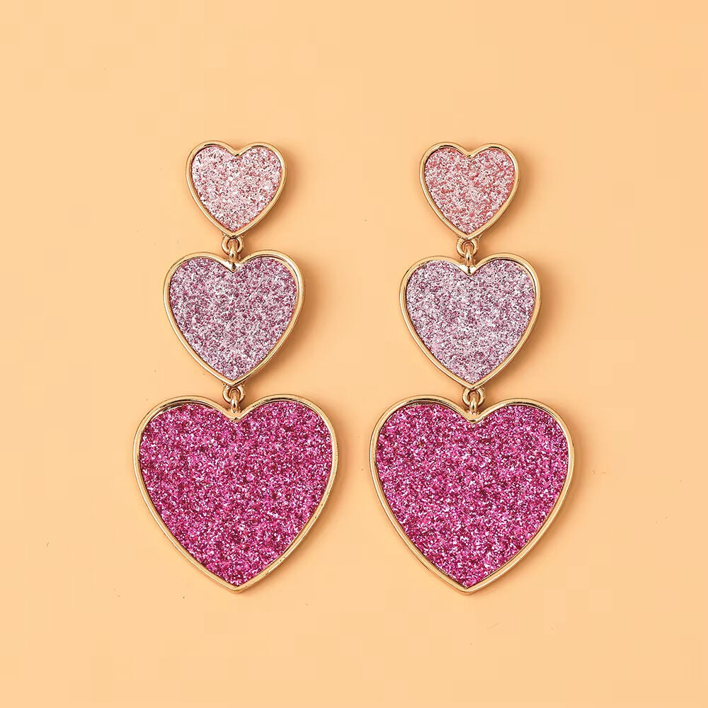 SISSLIA BEST SELLER Chic Enamel Long Love Heart Letter Earrings Gold Triple Row Pink Glitter Drop Earrings for Women for Valentine