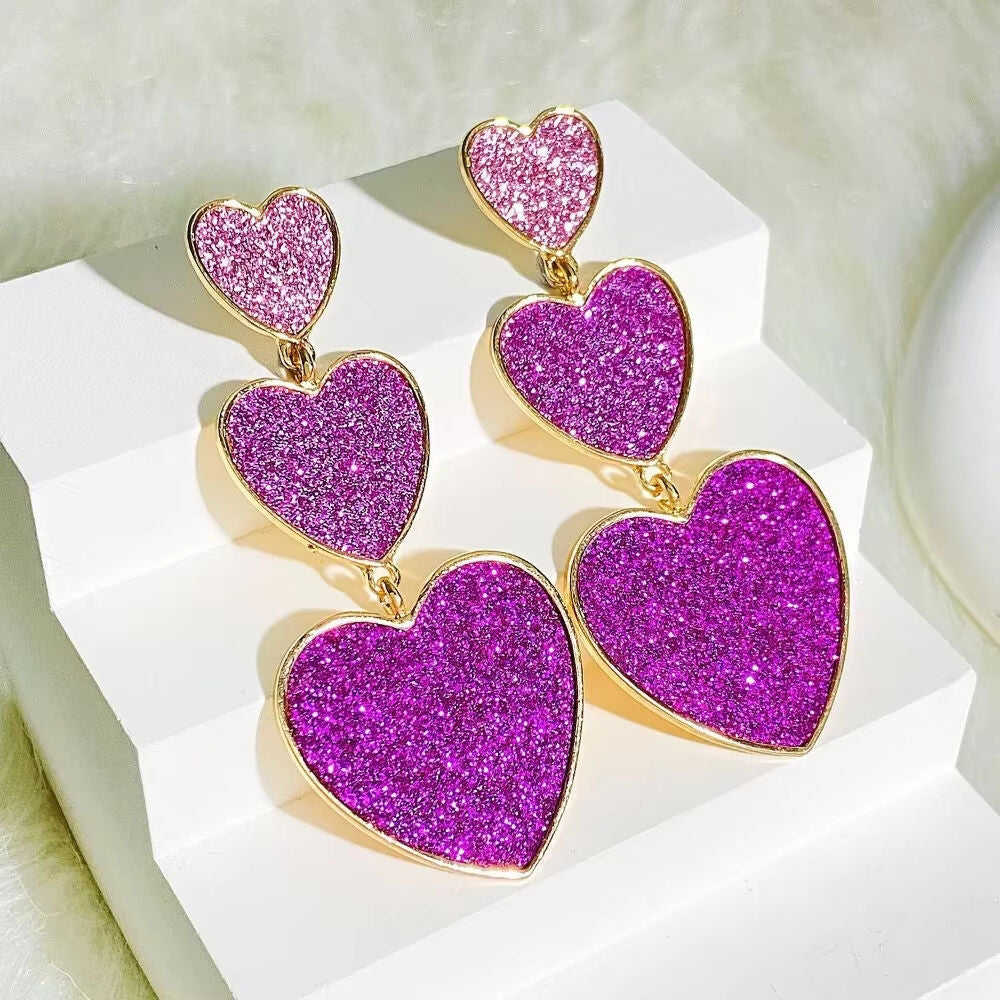 SISSLIA BEST SELLER Chic Enamel Long Love Heart Letter Earrings Gold Triple Row Pink Glitter Drop Earrings for Women for Valentine