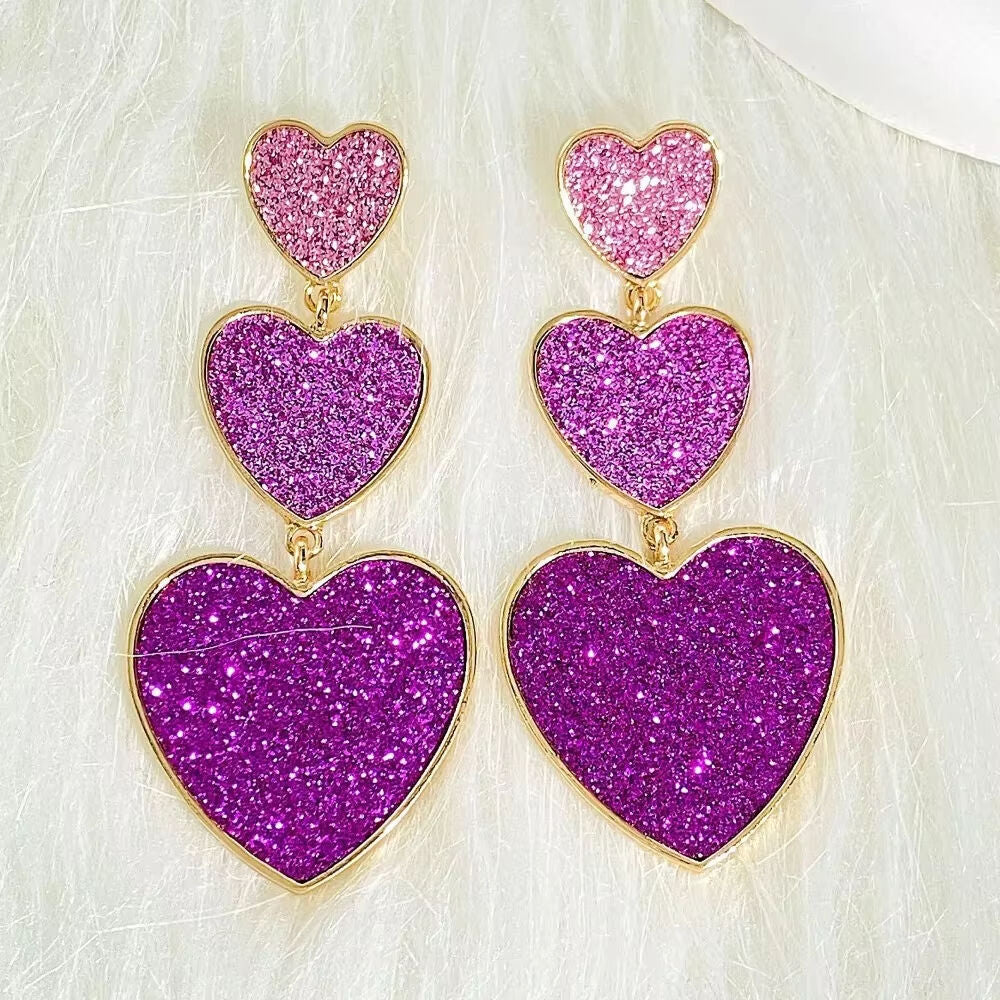 SISSLIA BEST SELLER Chic Enamel Long Love Heart Letter Earrings Gold Triple Row Pink Glitter Drop Earrings for Women for Valentine