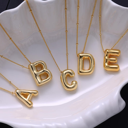 SISSLIA Stainless Steel Bubble letter Initial Pendant Chunky Women Personality Jewelry Gold Plated Balloon 26 Letter Necklaces