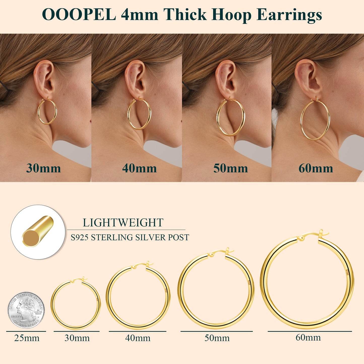 SISSLIA 4mm Thick Gold Chunky Earrings Steling Silver Post Hoops Earrings For Women Tube Hoops Earrings Thick Gold Hoop Earring