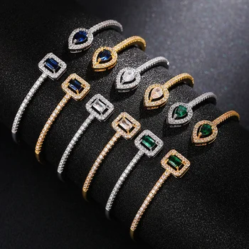 SISSLIA Luxury Geometry Gold Color Cuff Bangles For Women Fashion Cubic Zirconia Bracelets INS Party Everyday Jewlery gift