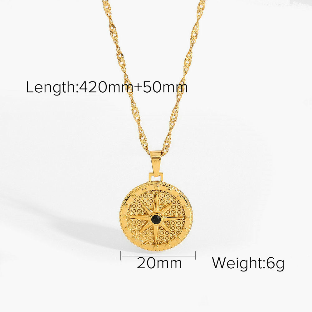 Sisslia Vintage 18K Gold Stainless Steel Various Style Natural Shell Heart Sun Moon Round Coin Medallion Pendant Necklaces