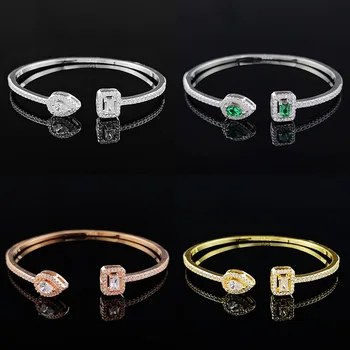 SISSLIA Luxury Geometry Gold Color Cuff Bangles For Women Fashion Cubic Zirconia Bracelets INS Party Everyday Jewlery gift