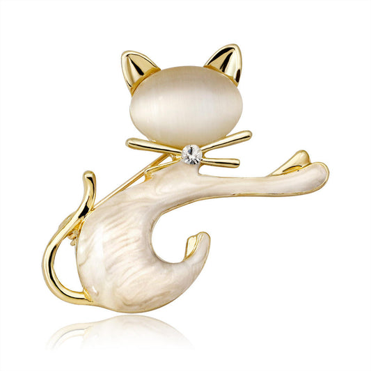 2023 Cute Personality Cat's Eye Brooch Metal Alloy Rhinestone Luxury Baroque Rhinestone Cat Women Brooch