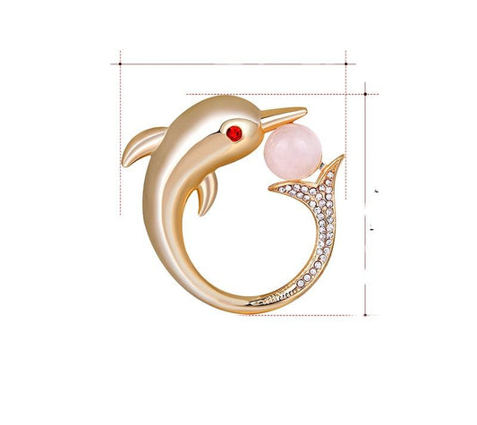 SISSLIA High Quality Fashion Cute Gold Plated Copper Natural Freshwater Pearl Jewelry Zircon Animal Brooch Dolphin Brooches