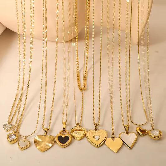 SISSLIA New Fashion Jewelry Stainless Steel Heart Shaped Zircon Charm Chain Choker Necklaces Pendants For Women