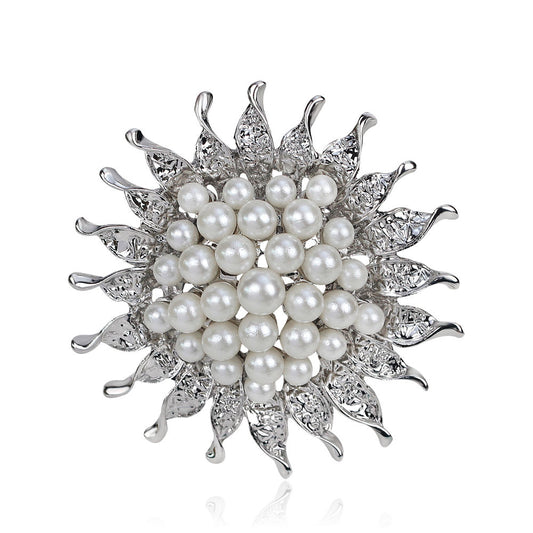 SISSLIA 2023 Fashion Gift Elegant Pearl Rhinestone Crystal Brooches Flower Crown Brooch Set For Women