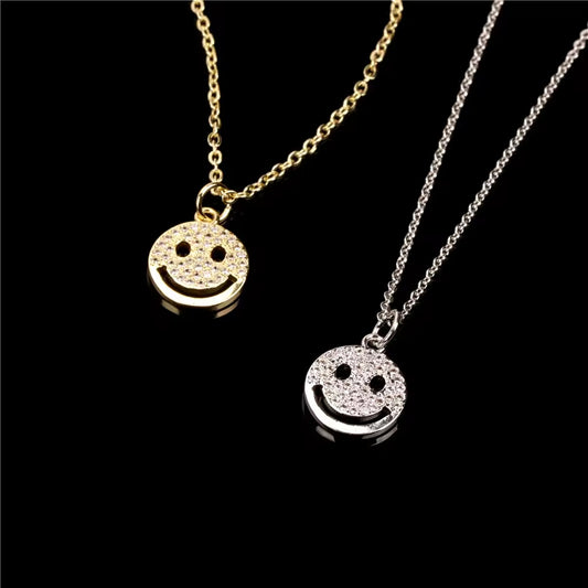 Sisslia New Smiley Face Necklace Female Round Brand Copper Diamond Design Sense Pendant Temperament Clavicle Chain Necklaces