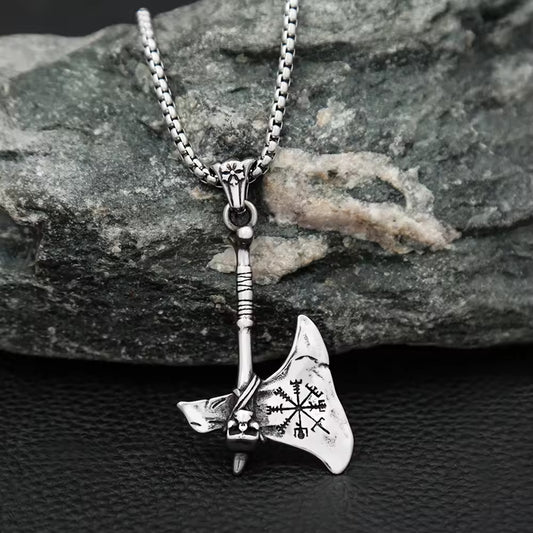 SISSLIA Men Vikings Ax Necklace Stainless steel Norse Rune Axe Thor Hammer Slavic Amulet Self-defense Pendant Male Jewelry