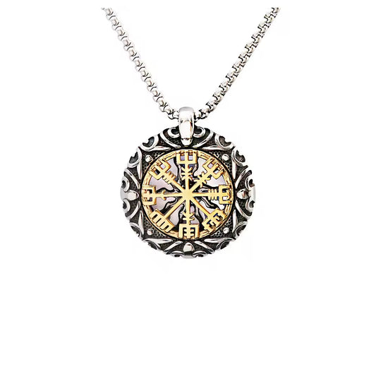 SISSLIA Norse Rune Vikings Compass Trident Necklaces Vintage Men Stainless Steel Hollow Out Sun Amulet Pendant Jewelry