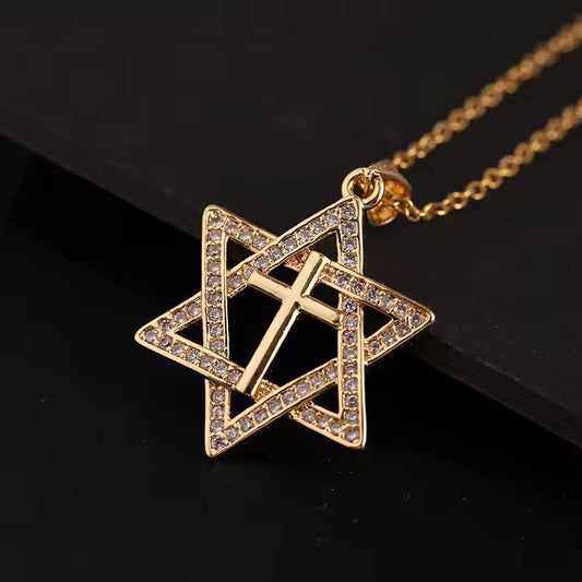 SISSLIA High Quality Punk Gold Cross Necklace Hip Hop Cubic Rhinestone Star Pendant Choker Necklace Gift For Women