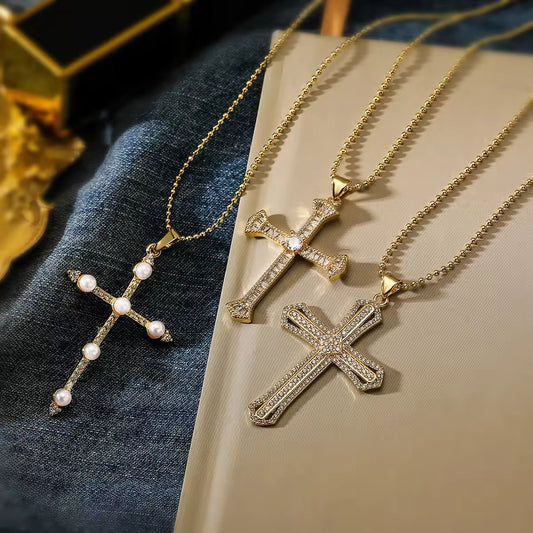 SISSLIA Creative Copper Zircon Cross Pendant Necklaces Fashion Women Girls Jewelry Party Birthday Gifts