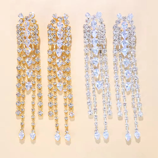 Rhinestone Earrings Long Tassel Drop Earrings For Women Big Hanging Dangle Earrings Bridal Wedding Jewelry